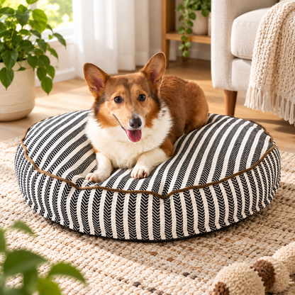 Cozy Round Striped Dog Bed