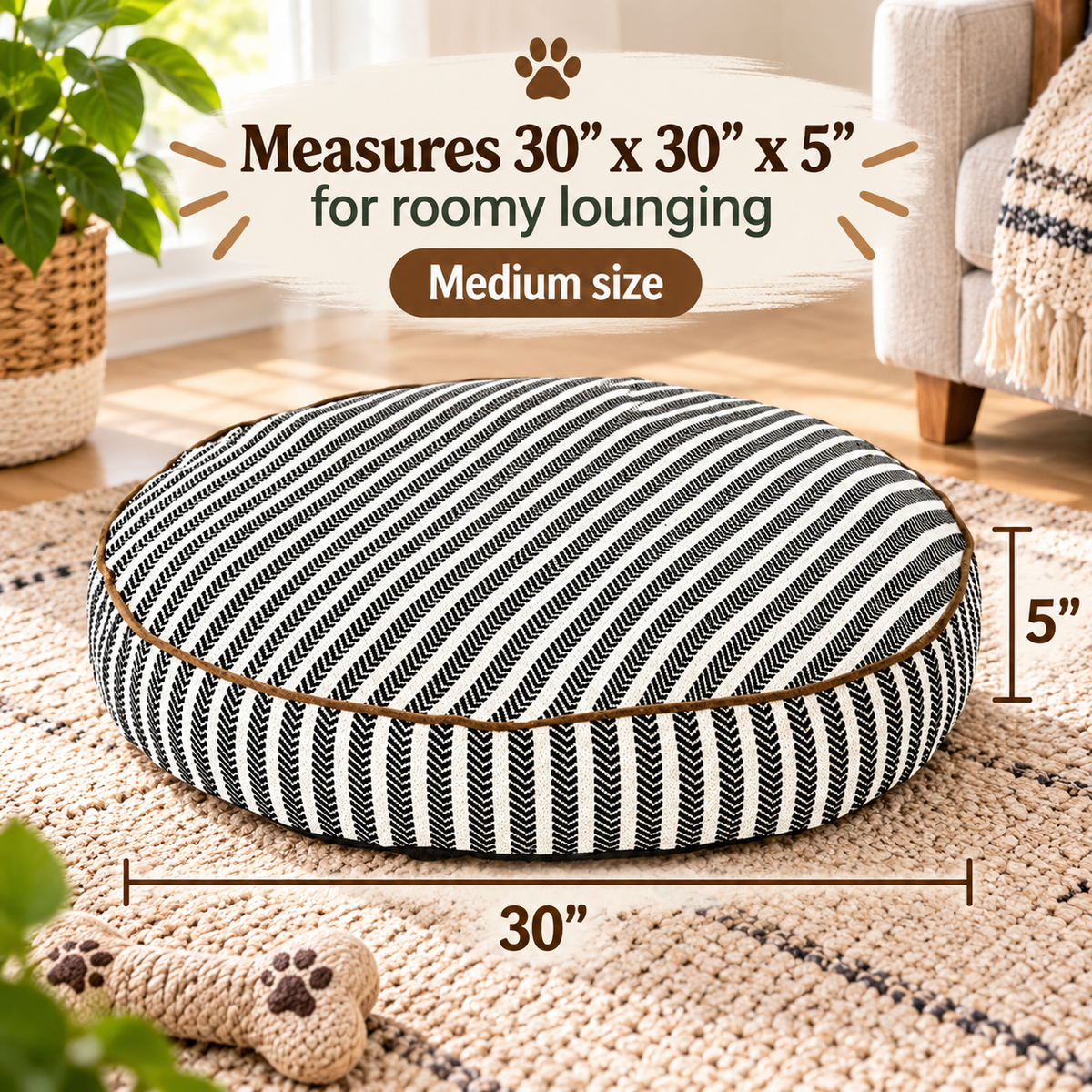 Cozy Round Striped Dog Bed