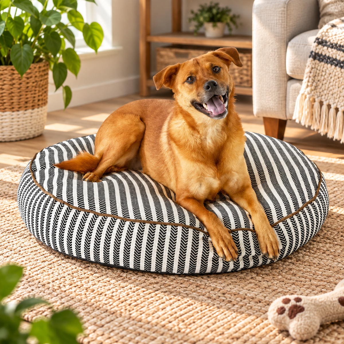 Cozy Round Striped Dog Bed