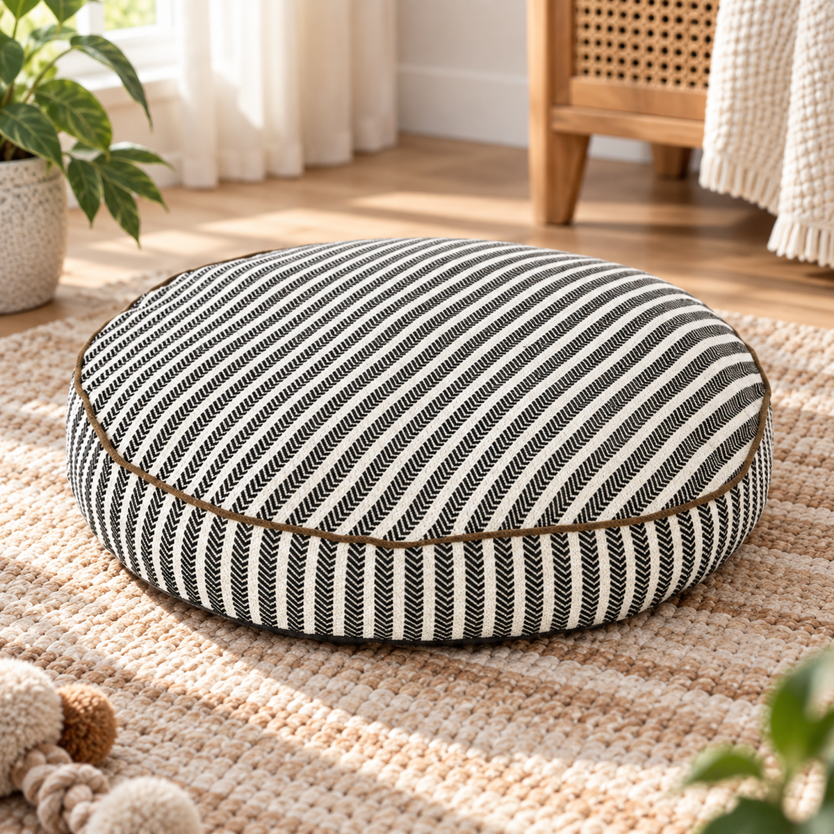 Cozy Round Striped Dog Bed
