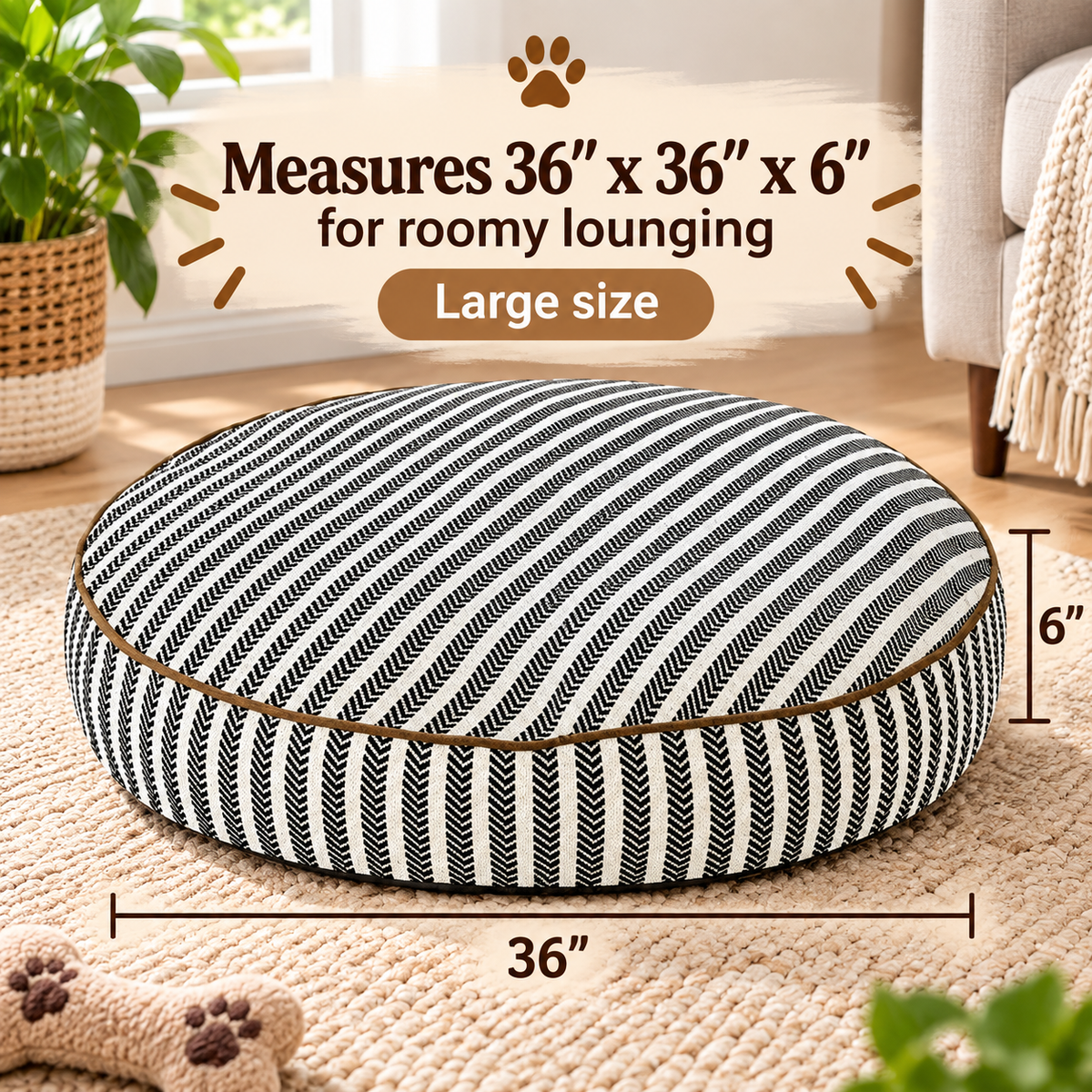 Cozy Round Striped Dog Bed
