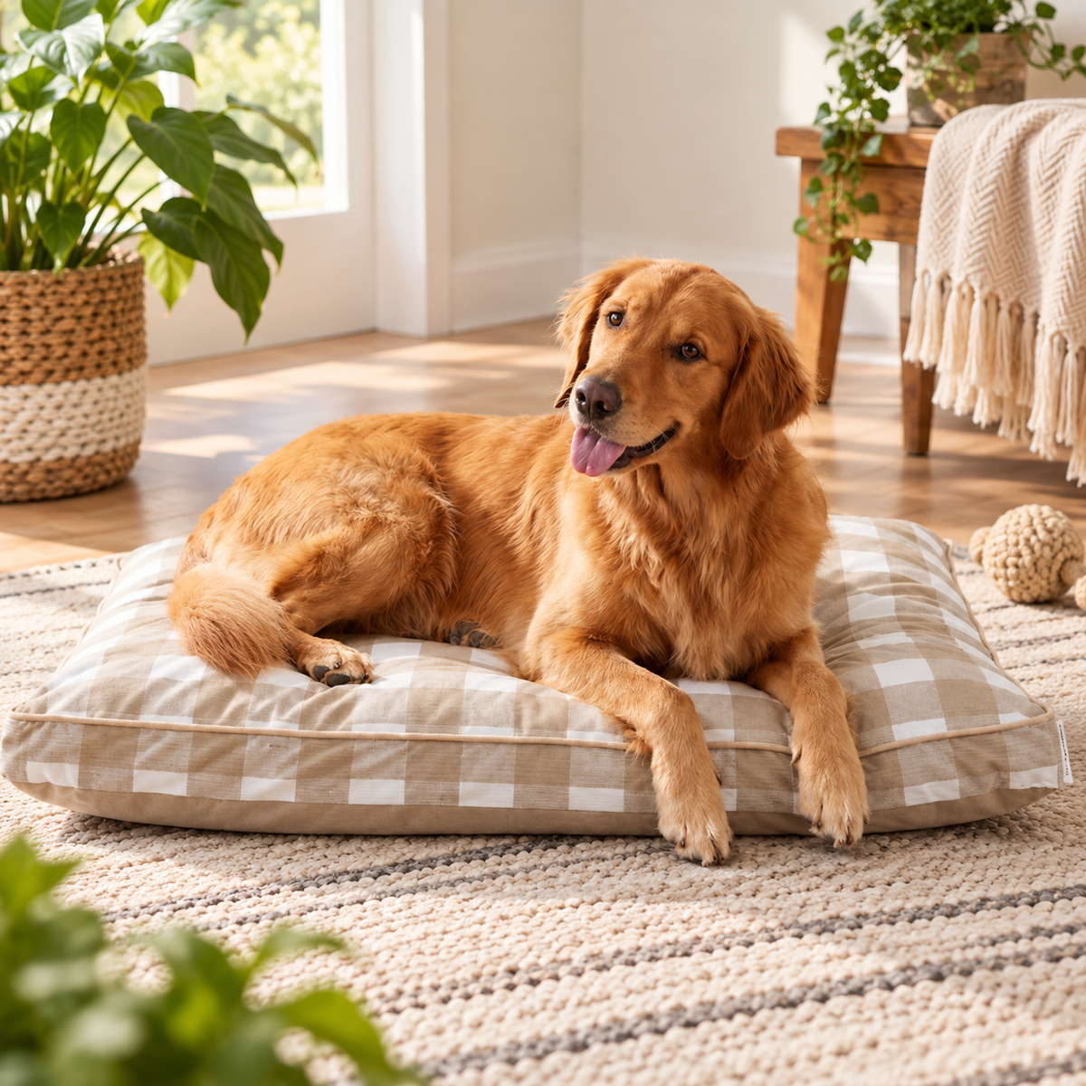 Deluxe Plaid Large Dog Bed