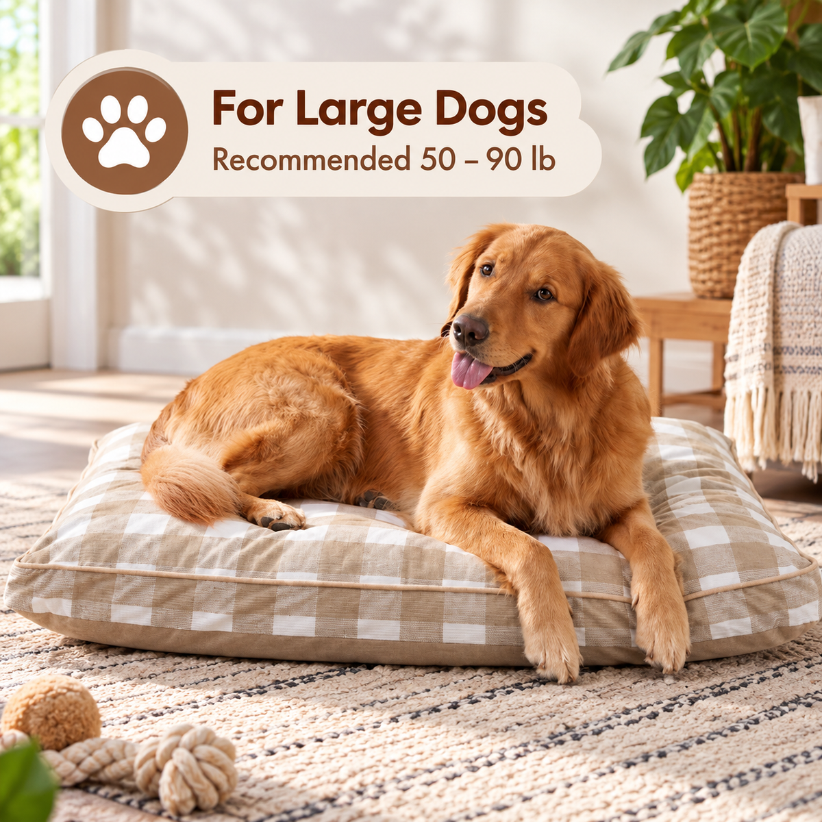 Deluxe Plaid Large Dog Bed