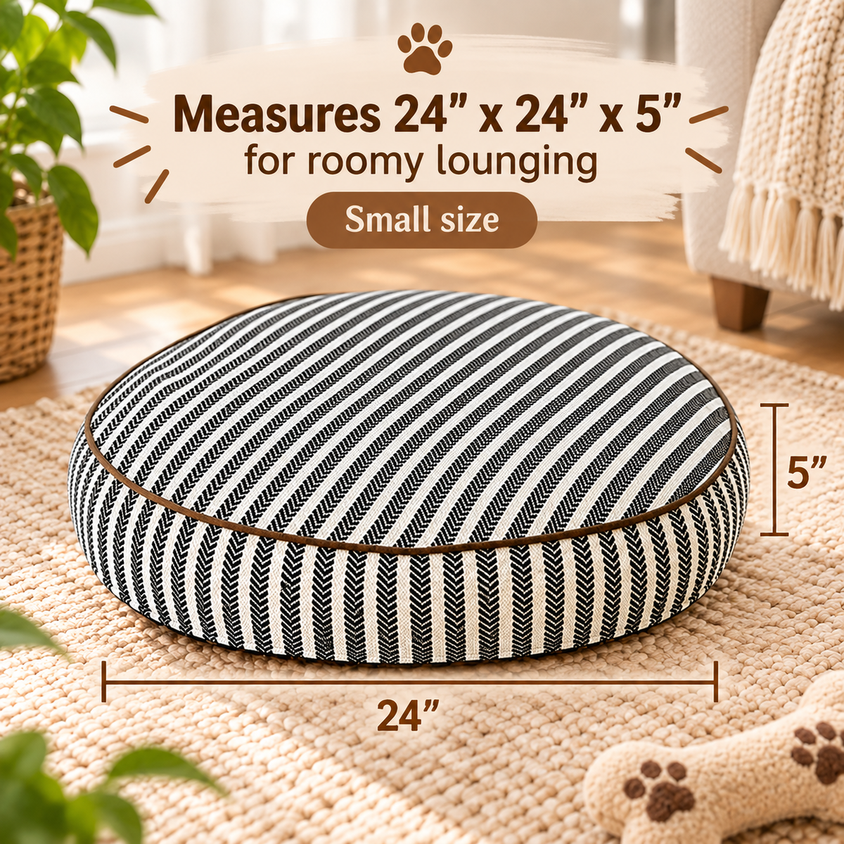 Cozy Round Striped Dog Bed